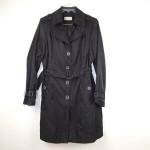 Braetan Trench Coat Jacket Women's Size L Black Belted Lined READ MEASUREMENTS